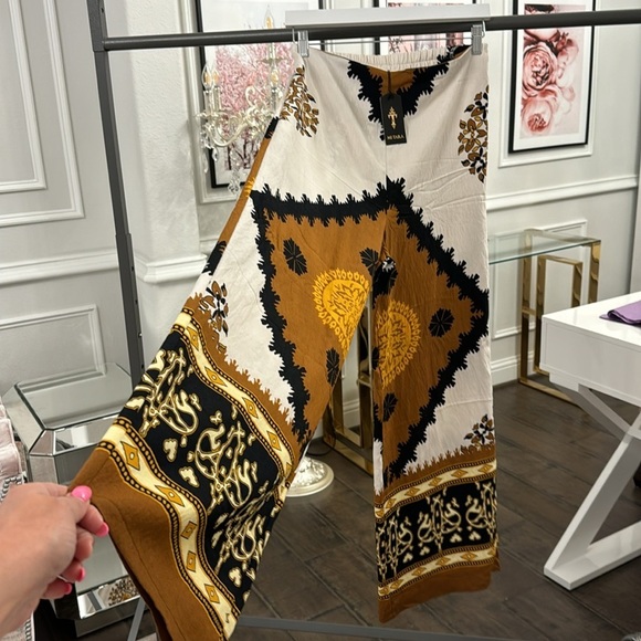 NWT MITARA HIGH WAIST WIDE LEG PRINTED LINEN PANTS SIZE M - Picture 15 of 16